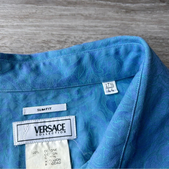 Versace Collection Blue Paisley Pattern Slim Fit Button Down Shirt - Picture 7 of 15